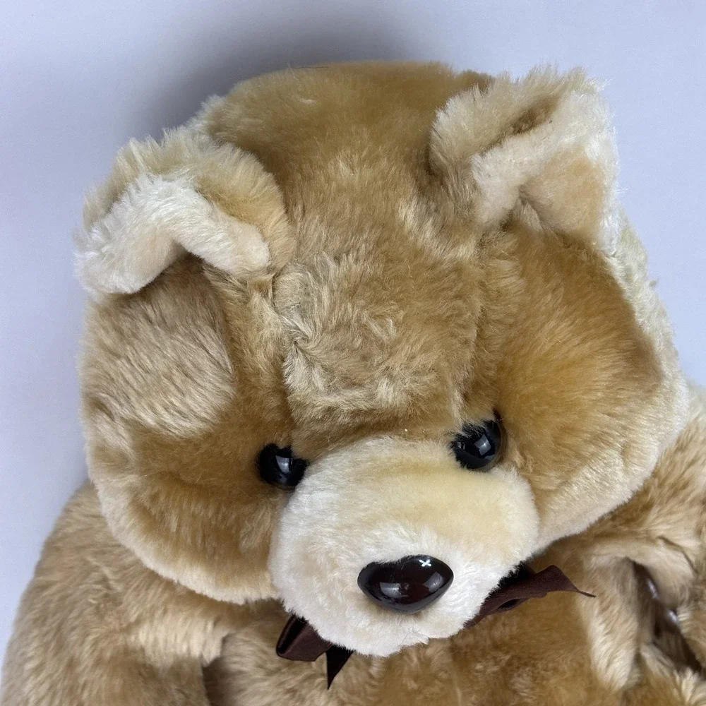 VTG 1992 Cuddle Wit Teddy Bear Plush Stuffed Animal Brown Bow Soft 15